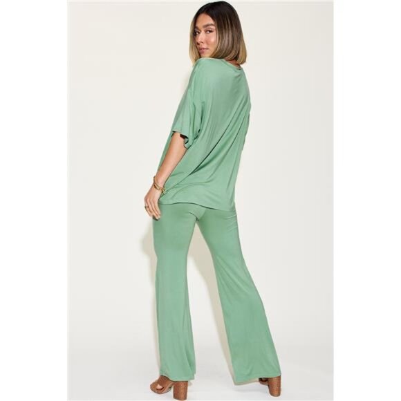 Basic Bae Full Size Bamboo Drop Shoulder T-Shirt and Flare Pants Set - Picture 6 of 16